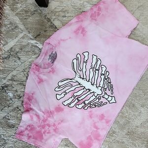 Light Pink Tie Dye Cotton T-Shirt, Short Waisted/cutoff, Size Large, NWT